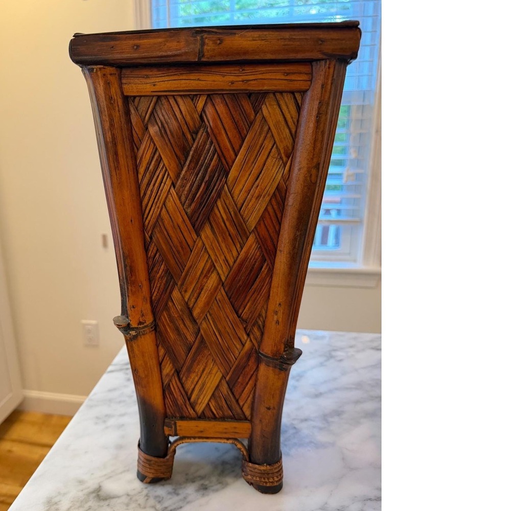Vintage 60s Bamboo Umbrella Stand Rattan Woven Basket Planter Mid Century Modern